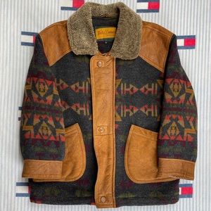 Woolrich Men's Multicolor Patterned Jacket with Leather Accents